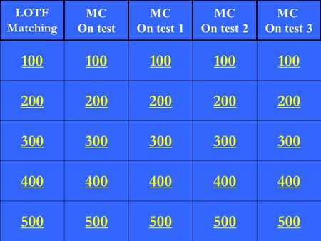 200 300 400 500 100 200 300 400 500 100 200 300 400 500 100 200 300 400 500 100 200 300 400 500 100 LOTF Matching MC On test MC On test 1 MC On test 2.