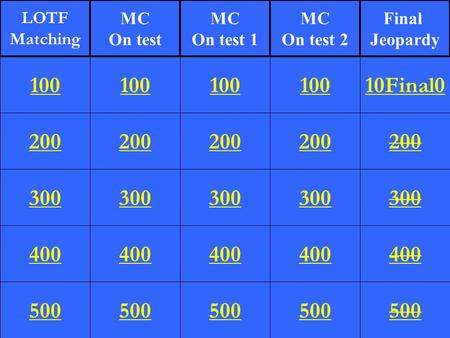 200 300 400 500 100 200 300 400 500 100 200 300 400 500 100 200 300 400 500 10Final0 200 300 400 500 100 LOTF Matching MC On test MC On test 1 MC On test.