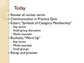 Today Review of unclear terms Communication in Practice Quiz Eckert, “Symbols of Category Membership” ◦ Key terms ◦ Small group discussion ◦ Media example.