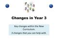 Changes in Year 3 Key changes within the New Curriculum. 3 changes that you can help with.