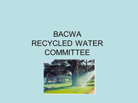 BACWA RECYCLED WATER COMMITTEE. Recycled Water Committee 16 agencies represented Coordinate and collaborate on short-term and long-term regional water.