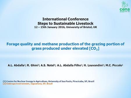 Forage quality and methane production of the grazing portion of grass produced under elevated [CO 2 ] A.L. Abdalla 1 ; R. Ghini 2 ; A.S. Natel 1 ; A.L.