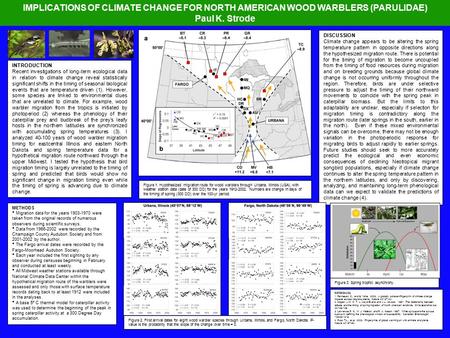 IMPLICATIONS OF CLIMATE CHANGE FOR NORTH AMERICAN WOOD WARBLERS (PARULIDAE) Paul K. Strode INTRODUCTION Recent investigations of long-term ecological data.