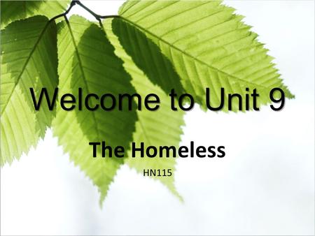 Welcome to Unit 9 The Homeless HN115. Who are the Homeless?