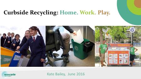 Curbside Recycling: Home. Work. Play. Kate Bailey, June 2016.