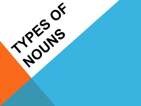 TYPES OF NOUNS. NOUNS The name of a person, place, thing, or idea.