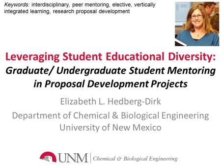 Leveraging Student Educational Diversity: Graduate/ Undergraduate Student Mentoring in Proposal Development Projects Elizabeth L. Hedberg-Dirk Department.