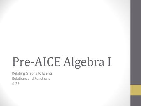 Pre-AICE Algebra I Relating Graphs to Events Relations and Functions 4-22.