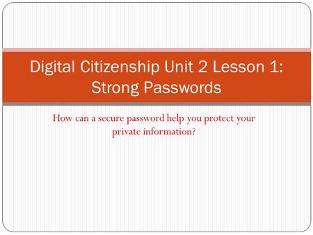 Digital Citizenship Unit 2 Lesson 1: Strong Passwords