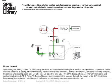 Date of download: 6/18/2016 Copyright © 2016 SPIE. All rights reserved. Optical diagram for high-speed TPEF imaging based on a conventional scanning laser.