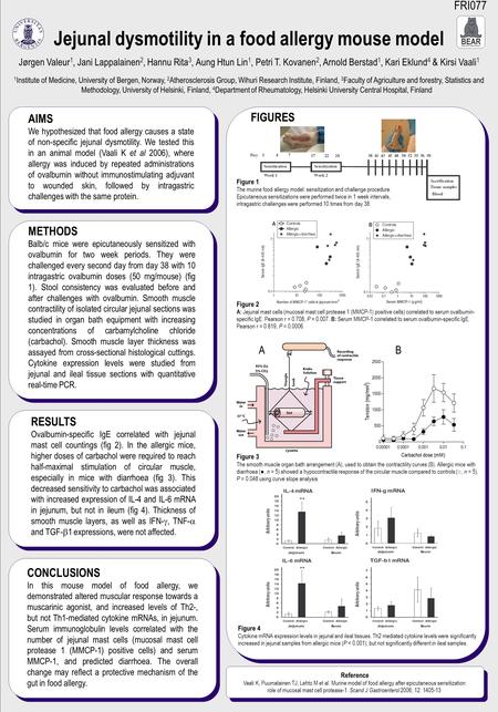 FRI077 Jejunal dysmotility in a food allergy mouse model Jørgen Valeur 1, Jani Lappalainen 2, Hannu Rita 3, Aung Htun Lin 1, Petri T. Kovanen 2, Arnold.