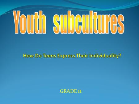 GRADE 11.  Where do different subcultures come from?  Why do teens choose a subculture?  What are the ways of expression?  What are the positive and.