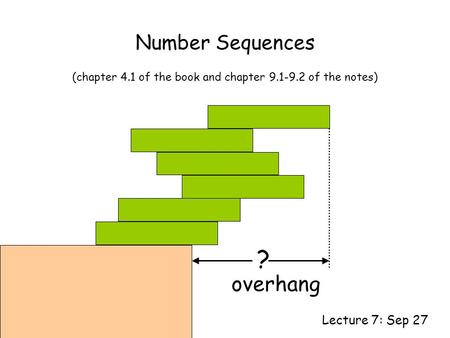 Number Sequences Lecture 7: Sep 27 (chapter 4.1 of the book and chapter 9.1-9.2 of the notes) ? overhang.