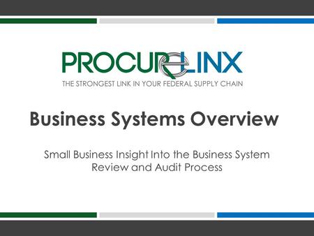 Small Business Insight Into the Business System Review and Audit Process Business Systems Overview.