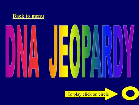 To play click on circle Back to menu 100 200 100 400 300 200 100 400 300 200 100 400 300 200 400 300 100 200 300 400 DNA Replication MutationsRNADisorders.