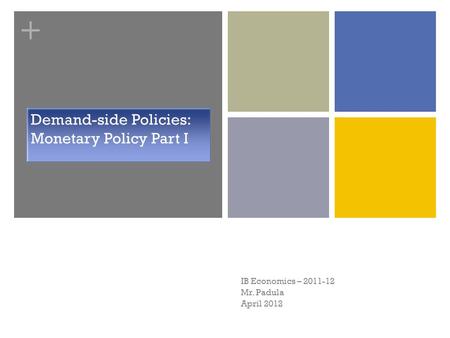 + Demand-side Policies: Monetary Policy Part I IB Economics – 2011-12 Mr. Padula April 2012.