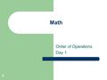 1 Math Order of Operations Day 1. 2 What Are You Learning? I CAN evaluate expressions using the order of operations.