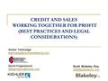 CREDIT AND SALES WORKING TOGETHER FOR PROFIT (BEST PRACTICES AND LEGAL CONSIDERATIONS) Amber Tallmadge David Feigenbaum.