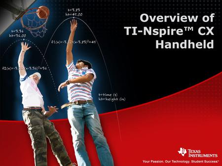 Overview of TI-Nspire™ CX Handheld. 2 Numeric region of the keyboard Alphabetic region of the keyboard Navigation Keys Three Keyboard Sections.