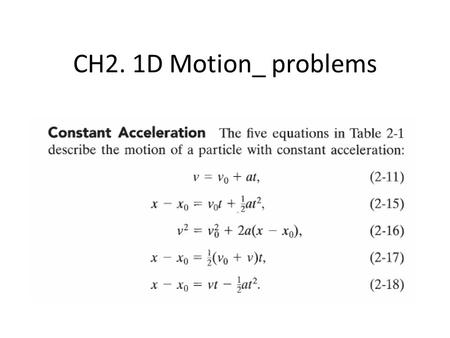 CH2. 1D Motion_ problems. 2.1 Position & Displacement: x(t) (K.CH2.15): The position of a particle as a function of time is described by the equation.