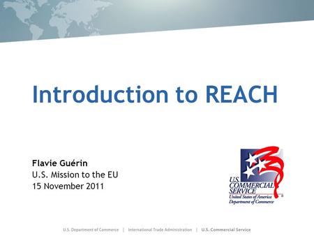 Introduction to REACH Flavie Guérin U.S. Mission to the EU 15 November 2011.