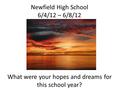 Newfield High School 6/4/12 – 6/8/12 What were your hopes and dreams for this school year?