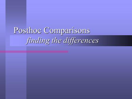 Posthoc Comparisons finding the differences. Statistical Significance What does a statistically significant F statistic, in a Oneway ANOVA, tell us? What.