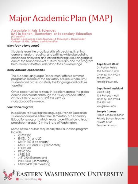 Major Academic Plan (MAP) Why study a language? Students learn the practical skills of speaking, listening comprehension, reading, and writing, while also.