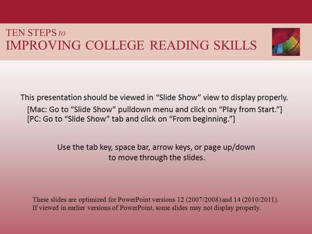 TEN STEPS to IMPROVING COLLEGE READING SKILLS