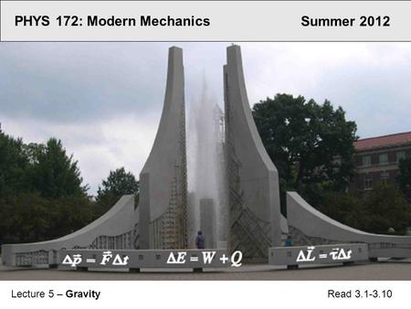 Summer 2012 PHYS 172: Modern Mechanics Lecture 5 – Gravity Read 3.1-3.10.