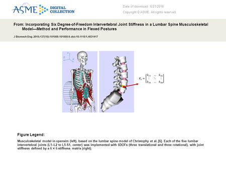 Date of download: 6/21/2016 Copyright © ASME. All rights reserved. From: Incorporating Six Degree-of-Freedom Intervertebral Joint Stiffness in a Lumbar.