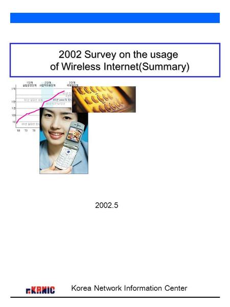 2002 Survey on the usage of Wireless Internet(Summary) 2002.5 Korea Network Information Center.