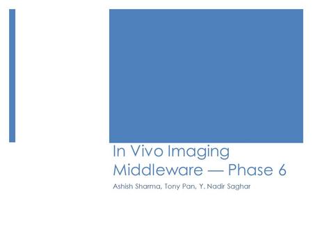 In Vivo Imaging Middleware — Phase 6 Ashish Sharma, Tony Pan, Y. Nadir Saghar.