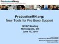 ProJusticeMN.org: New Tools for Pro Bono Support MVAP Meeting Minneapolis, MN June 15, 2010 John Freeman Staff Attorney / Website Coordinator Minnesota.