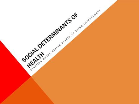 SOCIAL DETERMINANTS OF HEALTH STARTING WHERE HEALTH STARTS TO BRING IMPROVEMENT.