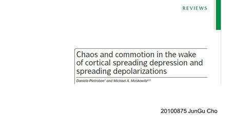 20100875 JunGu Cho. Cortical spreading depression Cortical spreading depression(CSD) is a slowly propagating wave of rapid, near-complete depolarization.