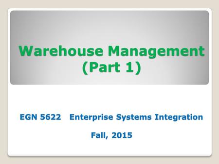 WM Organizational Structure, Master Data, Process Management and Control, and Physical Inventory SAP Implementation.