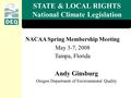 STATE & LOCAL RIGHTS National Climate Legislation NACAA Spring Membership Meeting May 3-7, 2008 Tampa, Florida Andy Ginsburg Oregon Department of Environmental.