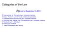 Categories of the Law Ag enda for September 14, 2010 1. International vs. Domestic Law - complete handout 2. Case - I wasn't warned read and answer questions.