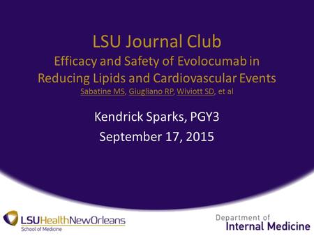 Kendrick Sparks, PGY3 September 17, 2015