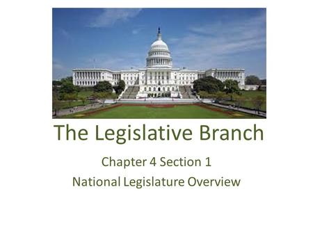 The Legislative Branch Chapter 4 Section 1 National Legislature Overview.