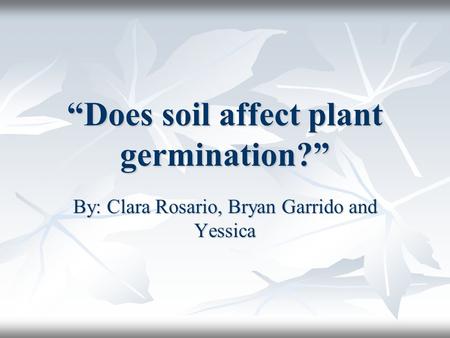 “Does soil affect plant germination?” By: Clara Rosario, Bryan Garrido and Yessica.