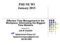 PMI NE WI January 2015 Effective Time Management in the Workplace: Eliminating the Biggest Time Wasters Presented by: Julie M. Kowalski Of Spizzerinctum.