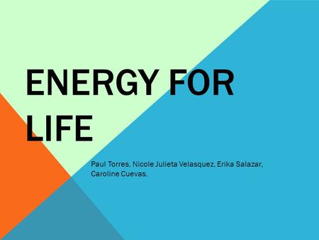 ENERGY FOR LIFE Paul Torres, Nicole Julieta Velasquez, Erika Salazar, Caroline Cuevas.