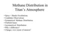 Methane Distribution in Titan’s Atmosphere Spica + Shaula Occultations. Candidate Observations Symmetrical Methane Distribution Flatfield Issues Asymmetrical.