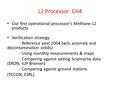 L2 Processor: CH4 Our first operational processor's Methane L2 products Verification strategy: - Reference year 2004 (w/o anomaly and decontamination orbits)