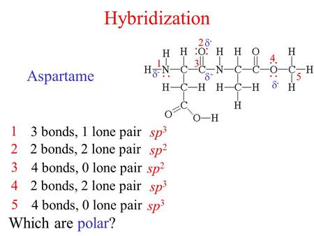 Hybridization Aspartame Which are polar? : : : : : 1