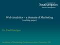 Web Analytics – a domain of Marketing (working paper) Dr. Paul Harrigan Academy of Marketing Conference 2010, Coventry, UK.