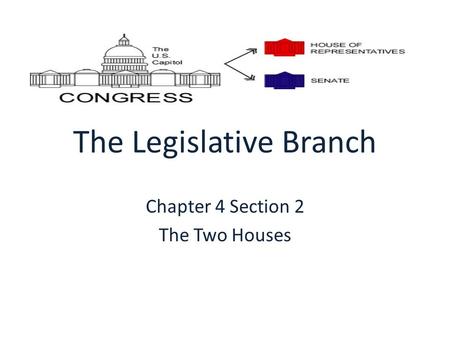 The Legislative Branch Chapter 4 Section 2 The Two Houses.