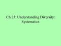 Ch 23: Understanding Diversity: Systematics. phylogeny systematics taxonomy taxon.